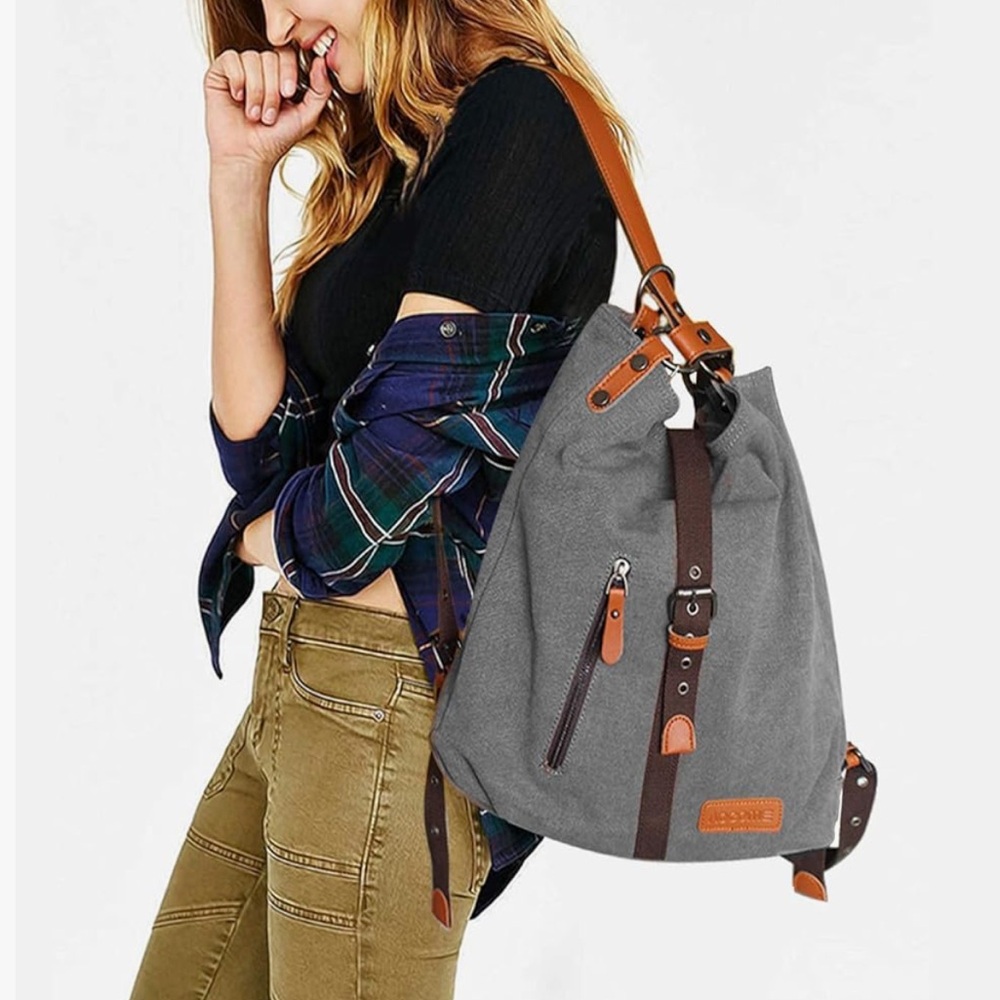 Aocome Gray Canvas Shoulder Bag | Tote | Backpack